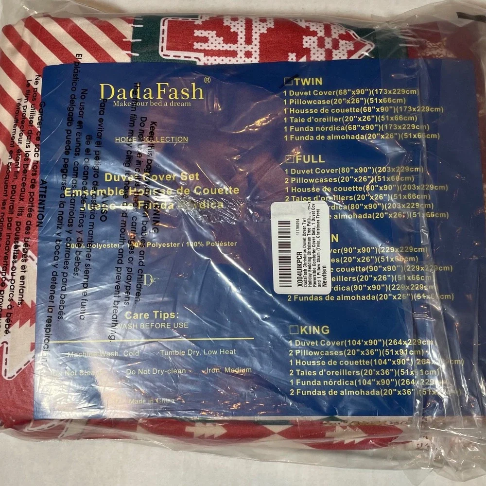 DadaFash Twin‎ Christmas Tree Patchwork Duvet Cover and Sham Set Red Green Cream